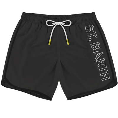 Shop Mc2 Saint Barth Man Swimshorts With Side Logo And Contrast In Black