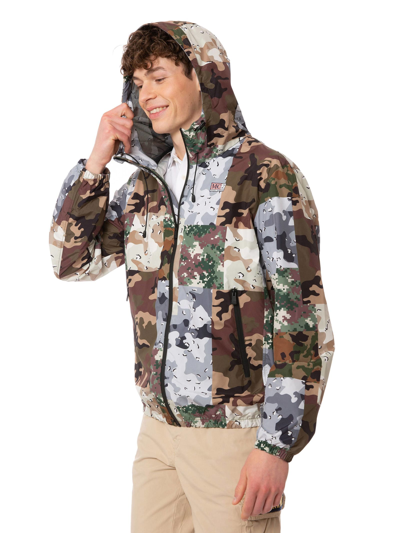 Shop Mc2 Saint Barth Man Hooded Lightweight Windbreaker With Camouflage Print In Green