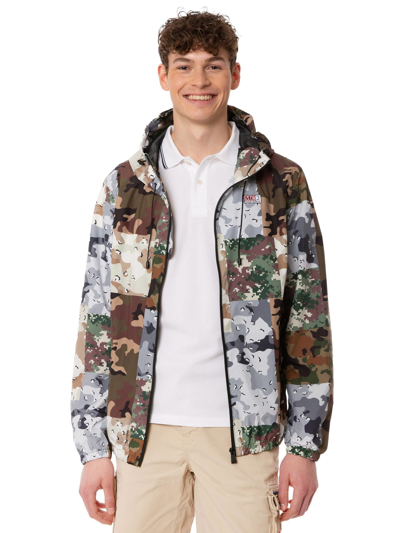 Shop Mc2 Saint Barth Man Hooded Lightweight Windbreaker With Camouflage Print In Green