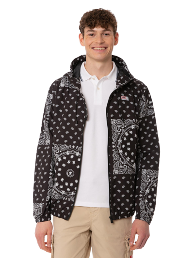 Shop Mc2 Saint Barth Man Hooded Lightweight Windbreaker With Bandanna Print In Black