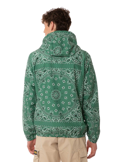 Shop Mc2 Saint Barth Man Hooded Lightweight Windbreaker With Bandanna Print In Green