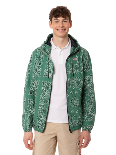 Shop Mc2 Saint Barth Man Hooded Lightweight Windbreaker With Bandanna Print In Green