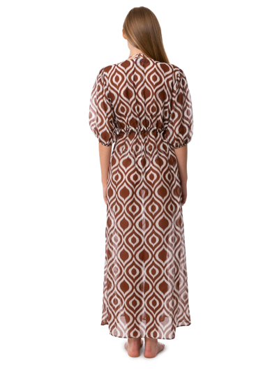 Shop Mc2 Saint Barth Cotton And Silk Long Beach Dress Bliss With Ikat Print In Brown