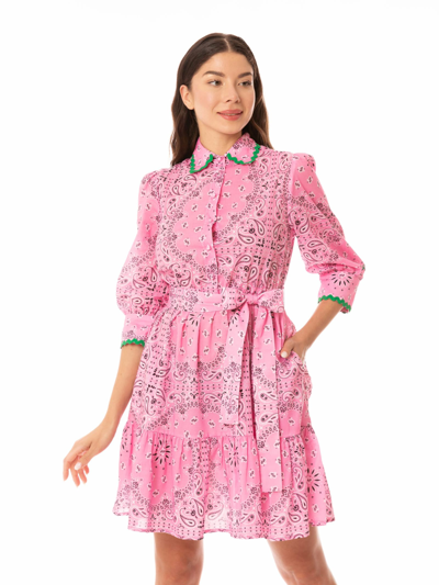 Mc2 Saint Barth Bandanna Print Cotton Short Dress With Embroideries In Pink