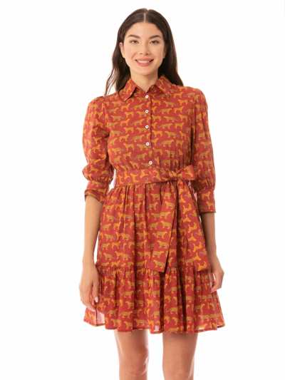 Shop Mc2 Saint Barth Animalier Print Cotton Short Dress Daisy With Embroideries In Red
