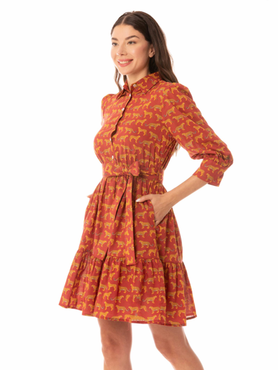 Mc2 Saint Barth Animalier Print Cotton Short Dress With Embroideries In Red