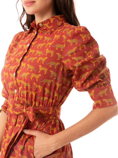 Mc2 Saint Barth Animalier Print Cotton Short Dress With Embroideries In Red