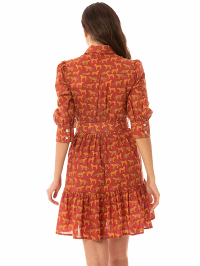Mc2 Saint Barth Animalier Print Cotton Short Dress With Embroideries In Red