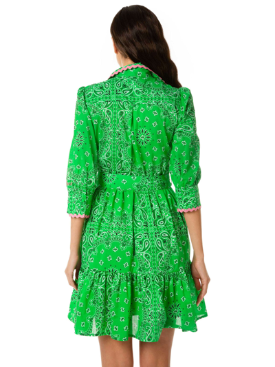 Mc2 Saint Barth Bandanna Print Cotton Short Dress With Embroideries In Green