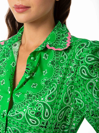 Mc2 Saint Barth Bandanna Print Cotton Short Dress With Embroideries In Green
