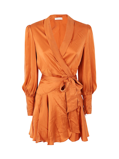 Shop Zimmermann Silk Wrap Mini Dress In Tng Tangerine