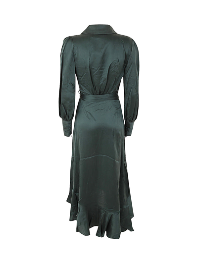 Shop Zimmermann Silk Wrap Midi Dress In Bogr Bottle Green