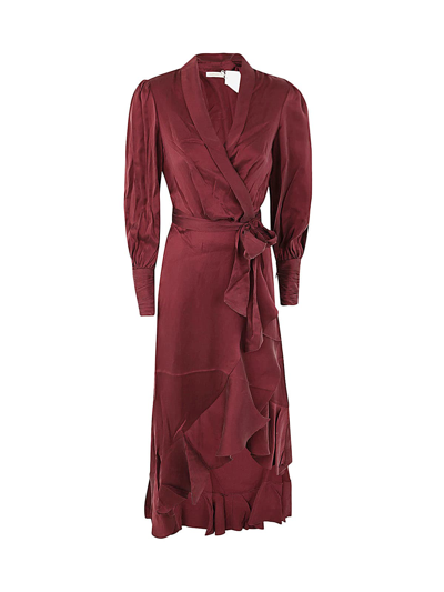 Shop Zimmermann Silk Wrap Midi Dress In Bur Burgundy
