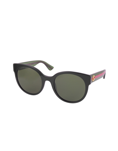 Shop Gucci Gg0035s 002 Black Optyl Round Womens Sunglasses W/red-green Glitter Temples