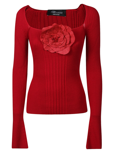 Shop Blumarine Floral-applique` Knitted Sweater In Rouge Noir