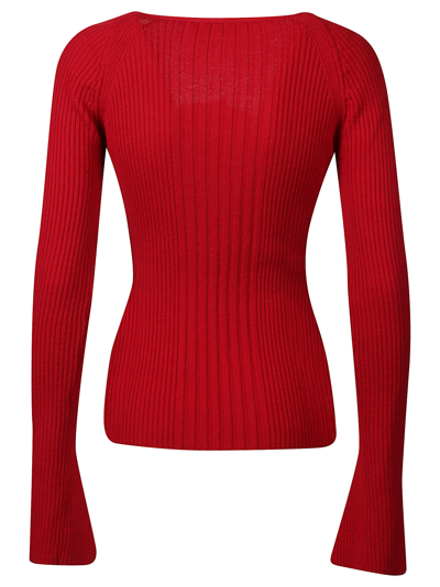 Shop Blumarine Floral-applique` Knitted Sweater In Rouge Noir