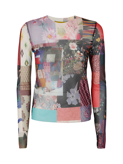 Shop Marques' Almeida Long Sleeve Mesh Top In Patchwork Print