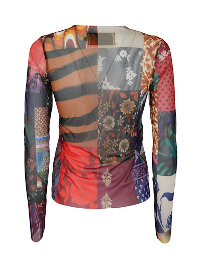 Shop Marques' Almeida Long Sleeve Mesh Top In Patchwork Print