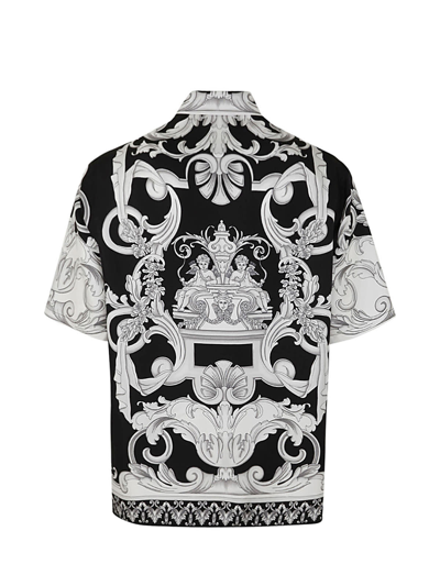 Shop Versace Informal Shirt In Silk With Silver Baroque Print In Black White