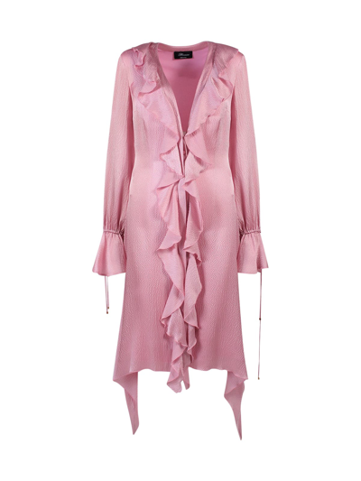 Shop Blumarine Dress With Rouches Long Sleeves In Chalk Pink