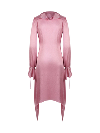Shop Blumarine Dress With Rouches Long Sleeves In Chalk Pink