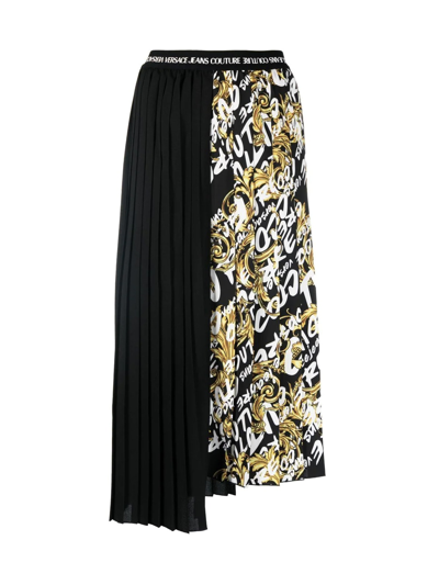 Shop Versace Jeans Couture All Over Printed Midi Skirt In Black Gold