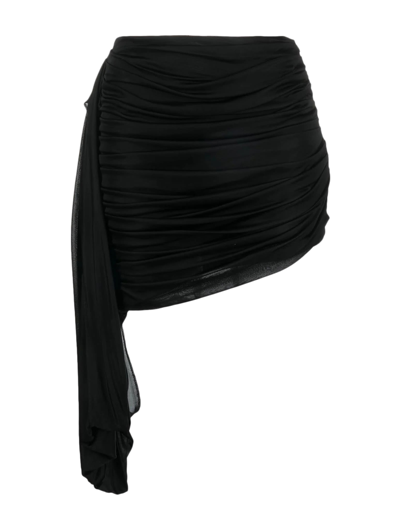 Shop Andreädamo High-waiste Asymmetric Draped Midi Skirt In Black