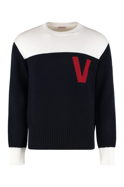 Shop Valentino Cotton Crew-neck Sweater In Black