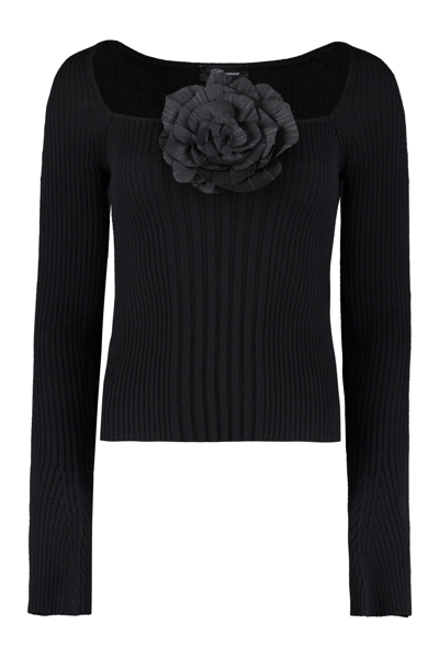 Shop Blumarine Long Sleeve Crew-neck Sweater In Black