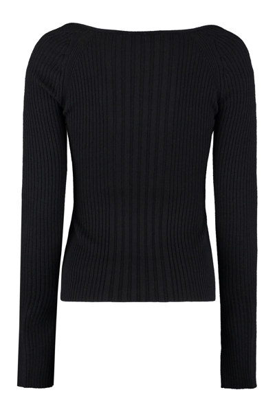 Shop Blumarine Long Sleeve Crew-neck Sweater In Black