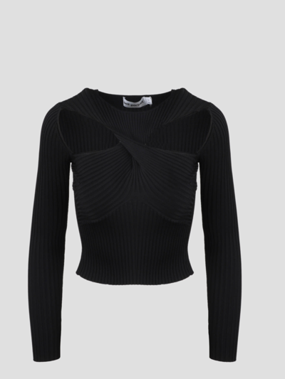 Shop Self-portrait Ribbed Knit Cut Out Top In Black