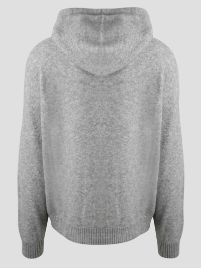 Shop Laneus Wool Hooded Fleece In Grey