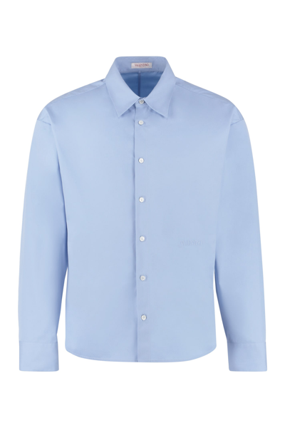 Shop Valentino Cotton Poplin Shirt In Blue