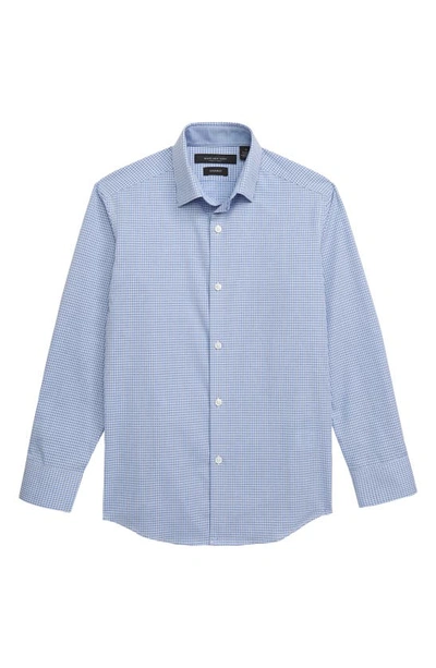Shop Andrew Marc Mini Check Dress Shirt In Blue/ White