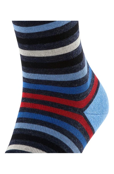 Shop Falke Tinted Stripe Wool Blend Crew Socks In Dark Sapphire-scarlet