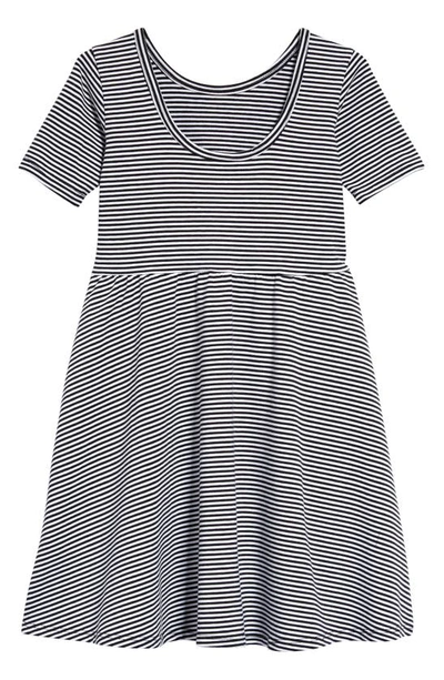 Shop Nordstrom Kids' Everyday A-line Knit Dress In Black- White Stripe