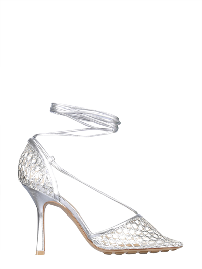 Bottega Veneta Neutral Stretch 90 Mesh Pumps In Silver