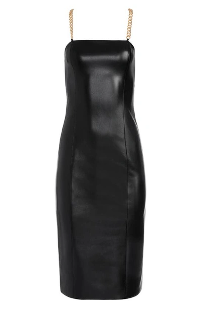 Shop Alice And Olivia Fifi Chain Strap Faux Leather Dress In Black