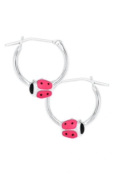 Mignonette Sterling Silver Ladybug Hoop Earrings In Silver