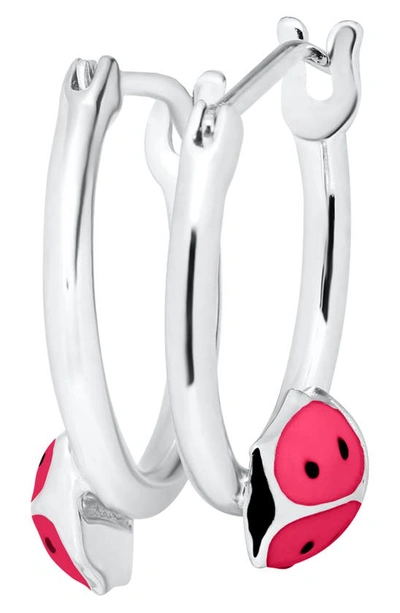 Mignonette Sterling Silver Ladybug Hoop Earrings In Silver