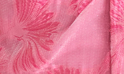 Shop ml Monique Lhuillier Floral Jacquard One-shoulder Faux Wrap Minidress In Pink Sapphire