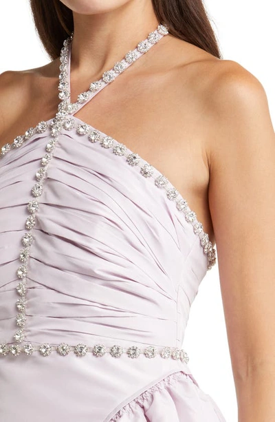 Self-portrait Diamante Detail Halter Neck Taffeta Dress In Lilac