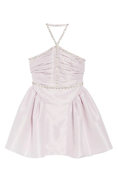 Self-portrait Diamante Detail Halter Neck Taffeta Dress In Lilac