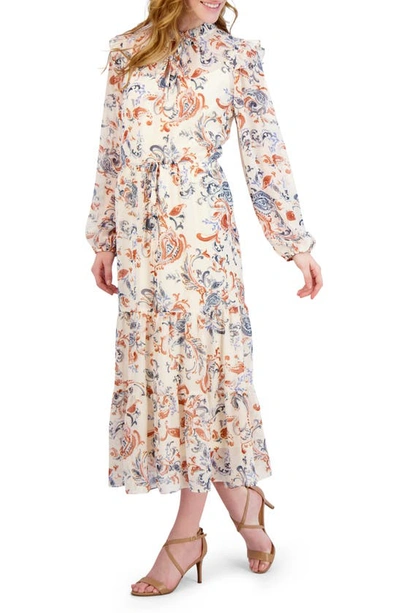 Julia Jordan Floral Print Long Sleeve Midi Dress In Ivory Multi