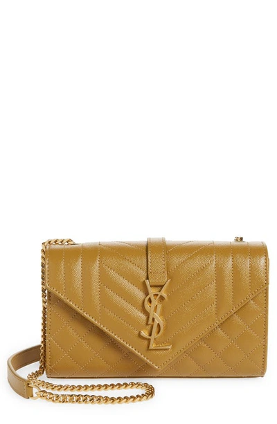 Shop Saint Laurent Small Envelope Calfskin Leather Shoulder Bag In 3331 Golden