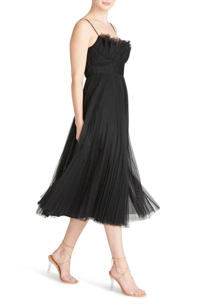 Shop ml Monique Lhuillier Pleated Tulle A-line Midi Dress In Black