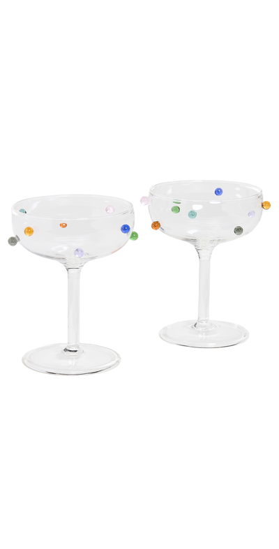 Maison Balzac Pomponette Glass Champagne Coupes (set Of 2) In Clear/multi