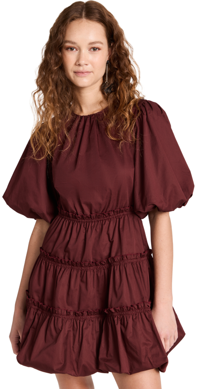 Shop Jason Wu Short Dress With Balloon Sleeves In Wine