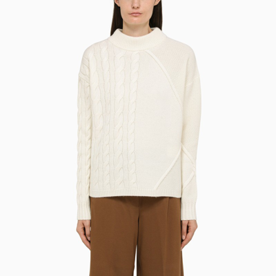 Shop Max Mara Ivory Wool And Cashmere Cable Knit Sweater In White