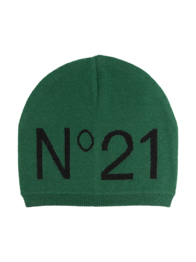 Shop N°21 Intarsia-knit Logo Beanie Hat In Green